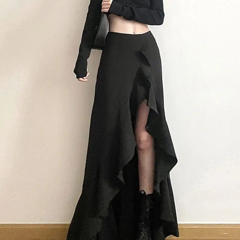 Women Long Skirts for Women Gothic Asymmetrical Split Skirt Y2k Skirt Harajuku Юбка Faldas Largas Jupe Vintage Юбки Grunge