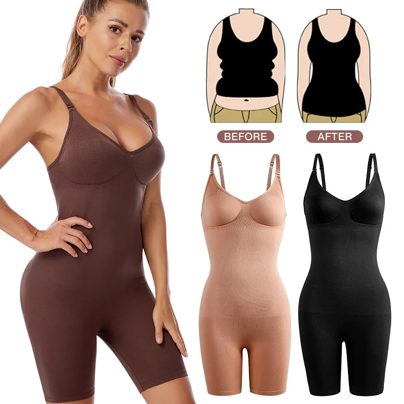 Seamless Bodysuit Women Butt Lifter Shapewear Belly Control Body Shaper Corset Strappy-Back Chest Lift Correct Posture Underwear