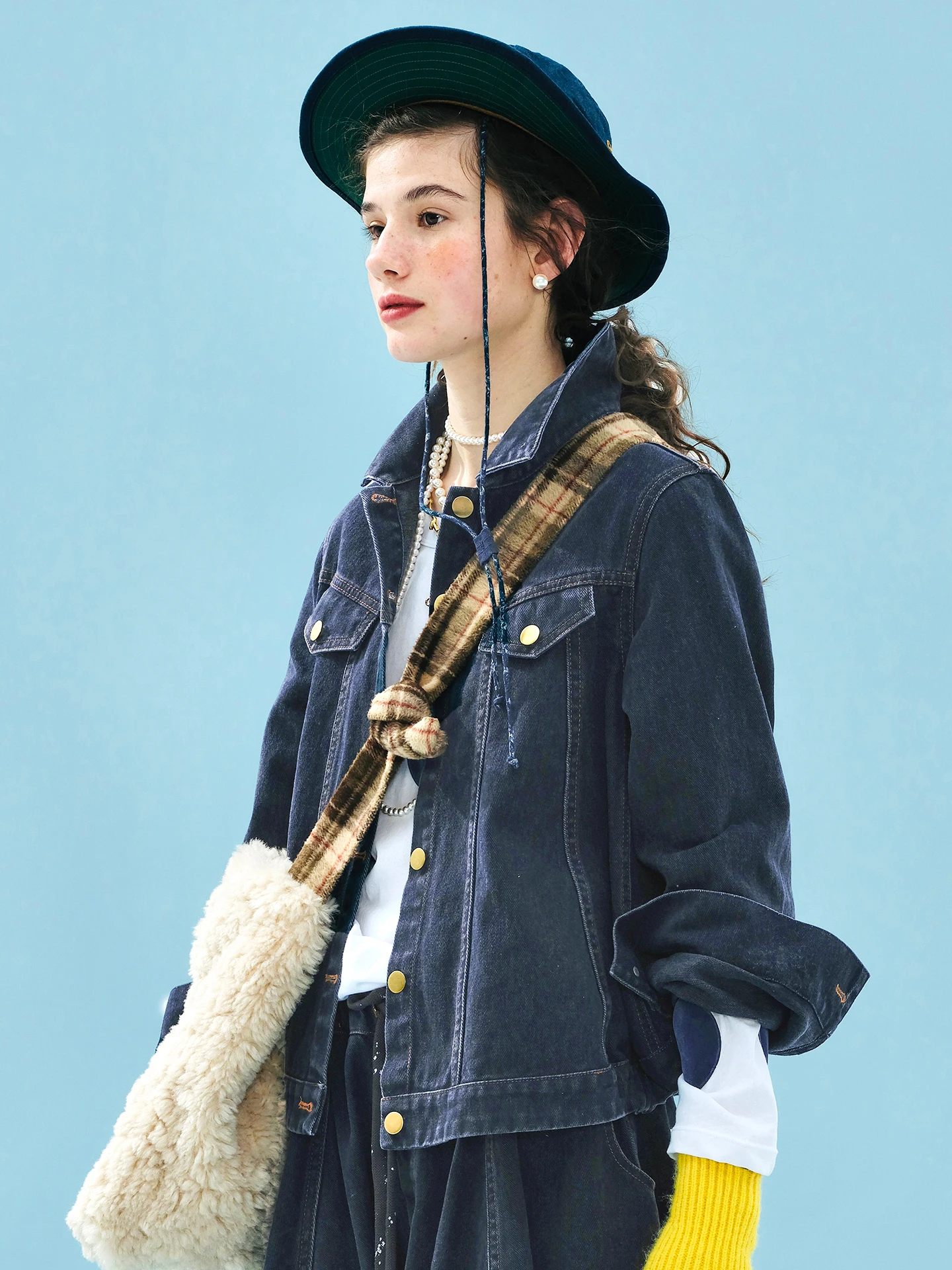 Female clothing women's jackets for woman Dark‑Blue Cropped Denim Coat Loose‑Fit Button‑Up Casual Daily Ladies Outerwear Jacket