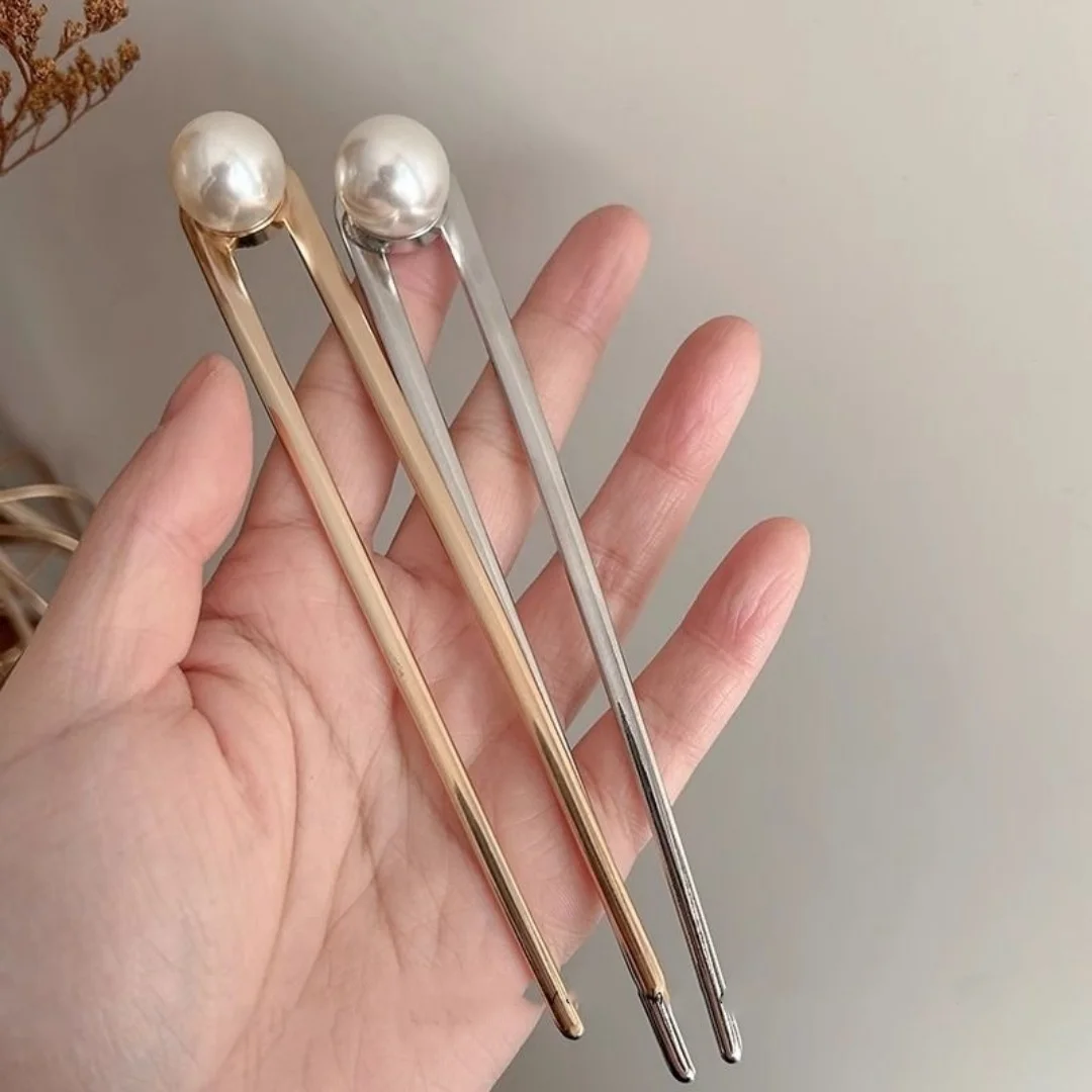 Lazy Hair Styling Tool, Metal Hairpin, Pearl Bun Hairpin, Simple U-Shaped Hair Comb for Bun Hairstyles