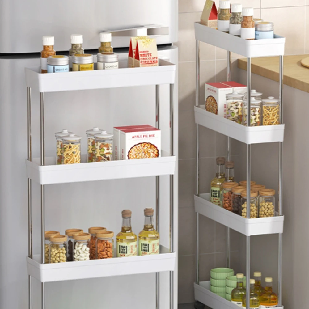 Multi-layer Small Cart Storage Rack Movable Gap Slim Slide Organizer Shelf Rack for Living Room Bathroom Kitchen Rolling Storage