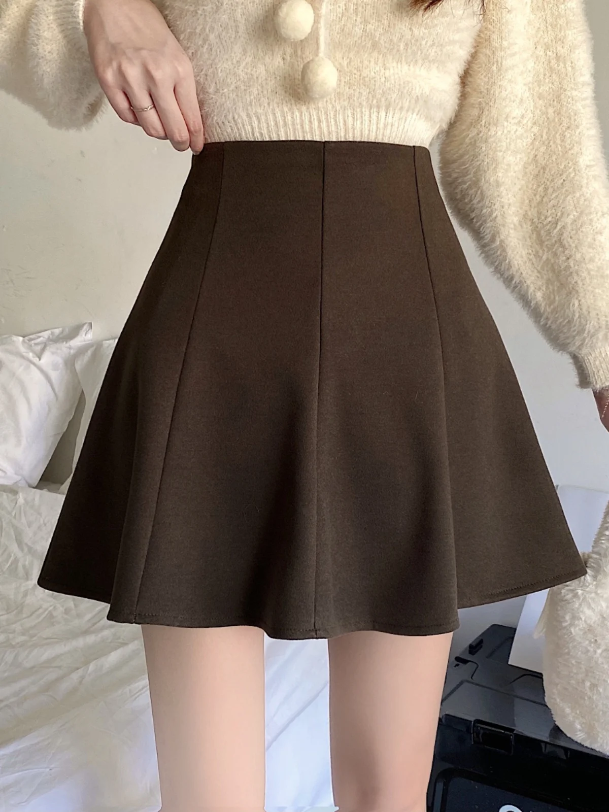 High Waist A-Line  Skirt Fashionable Pleated Umbrella Skirt Short Bounce Anti-Light Polyester Fiber Women's Skirt