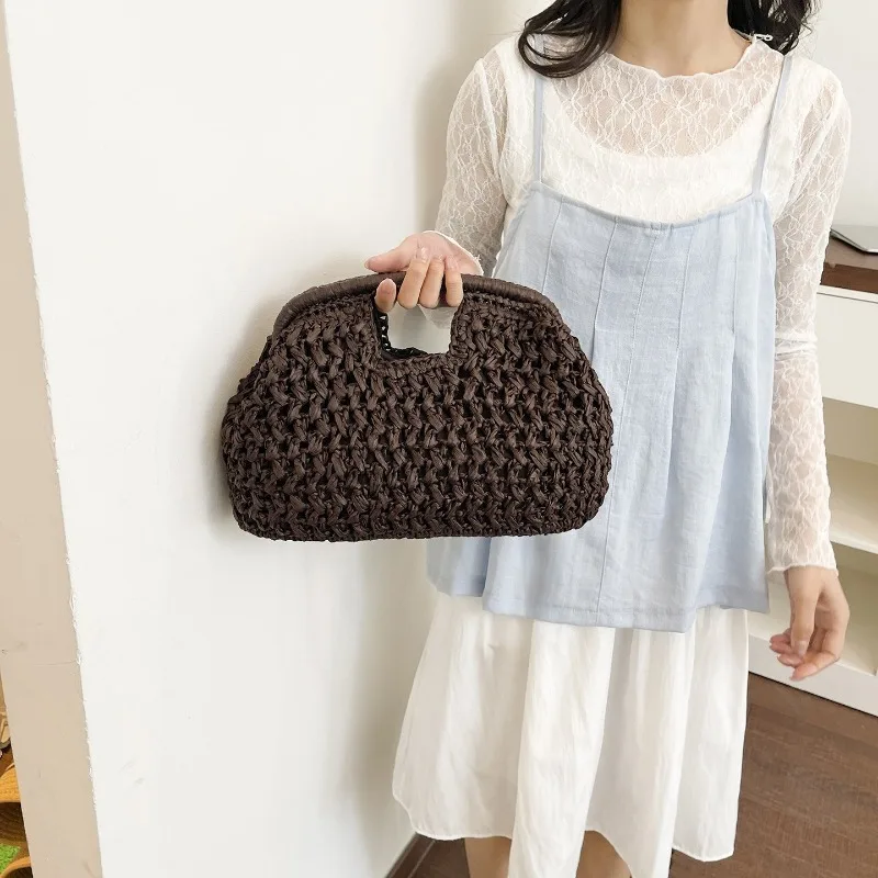 Summer Luxury Straw Rattan Beach Bag Fashion Woven Tote Handbag Clutch Purse for Women Travel Shopping Daily Casual Outdoor Use
