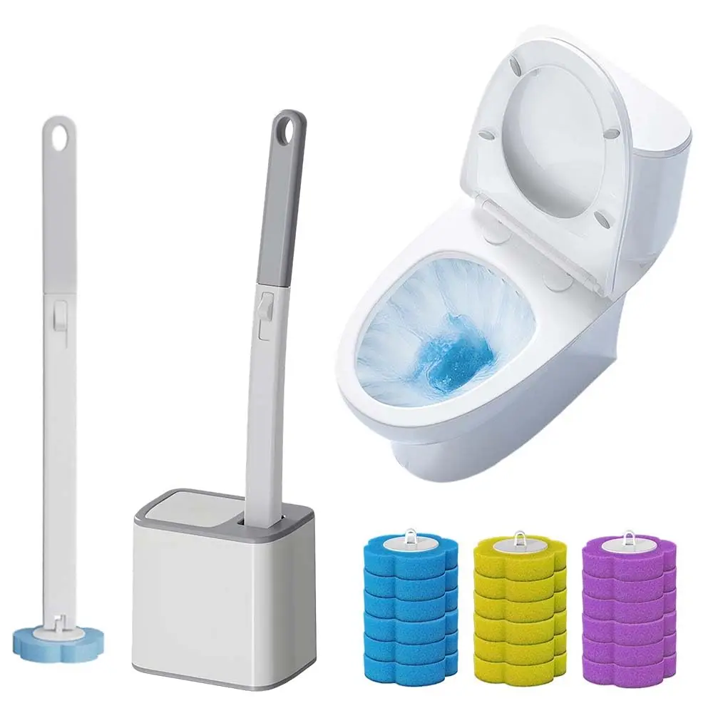 Disposable Toilet Brush, Toilet Bowl Wand Holder Set with 18PCS Cleaner Refills, Long Handle Home WC Accessories Tool