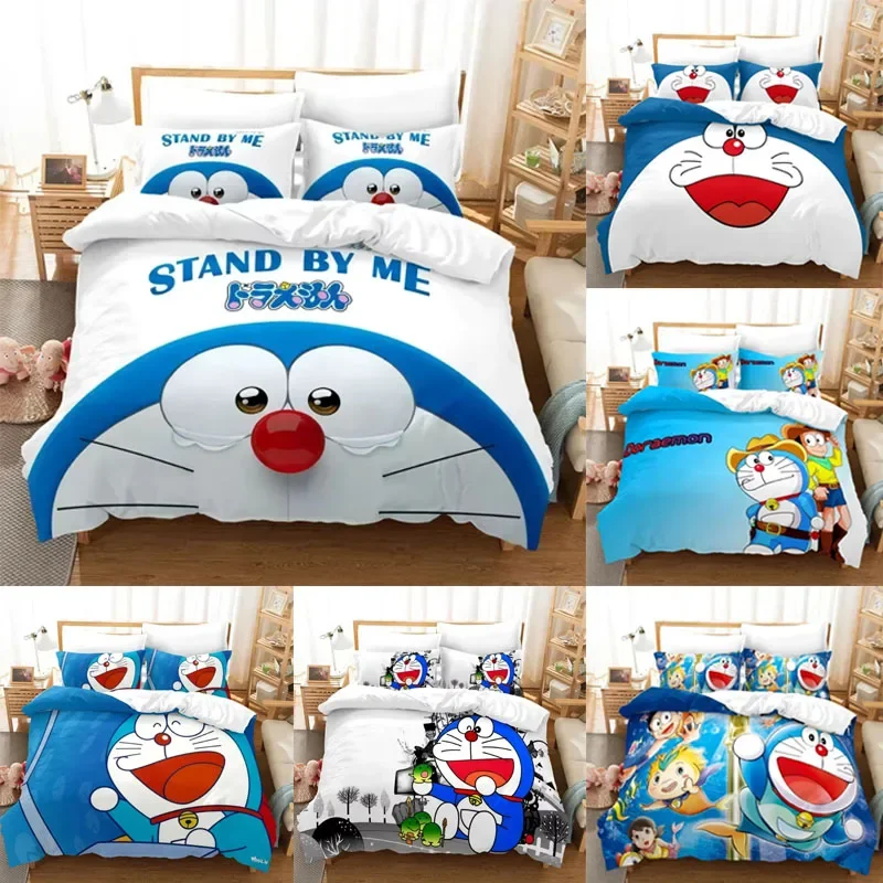 Anime Doraemon Bedding Set Students Sheets Duvet Cover Pillowcase Boy Girl Dormitory Cartoon Cute Bedsheet Bedding Bag Quilt