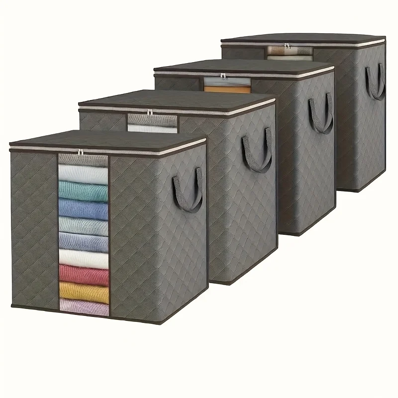 4 Extra Large 26.42-Gallon Bedding and Pillow Storage Bags with Breathable Foldable Fabric, Reinforced Handles