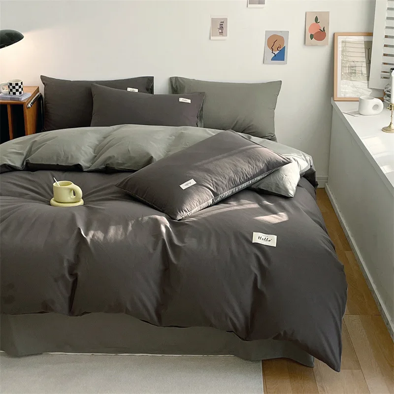 Solid color comfortable bedding three-piece set, black four-piece set