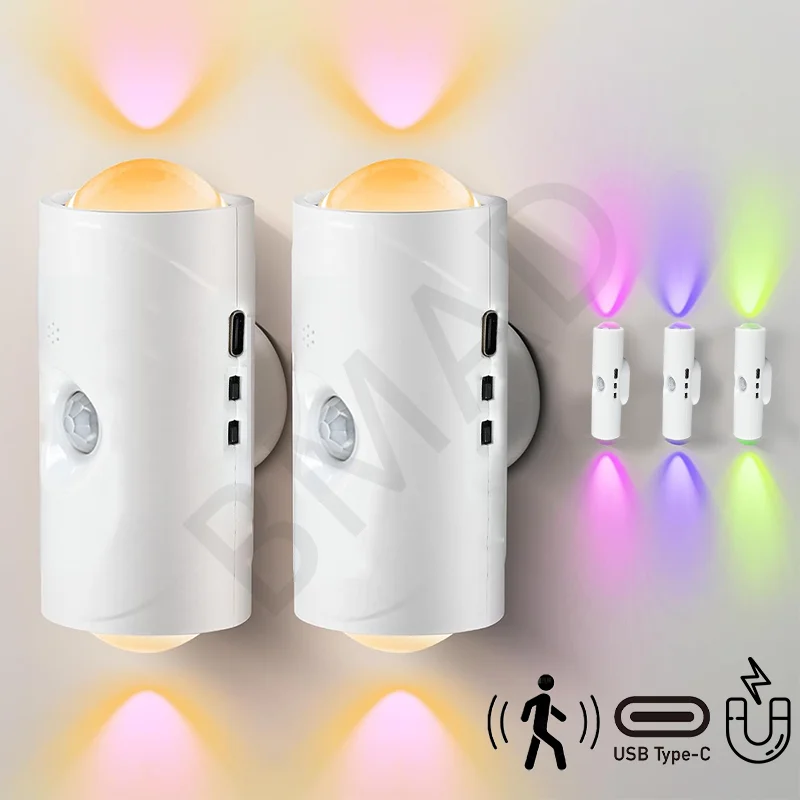 3/7Colors Motion Sensor Night Light RGB Gradient  Wall Lamp Rechargeable Wireless magnetic mounting Home Decoration Night Lamps