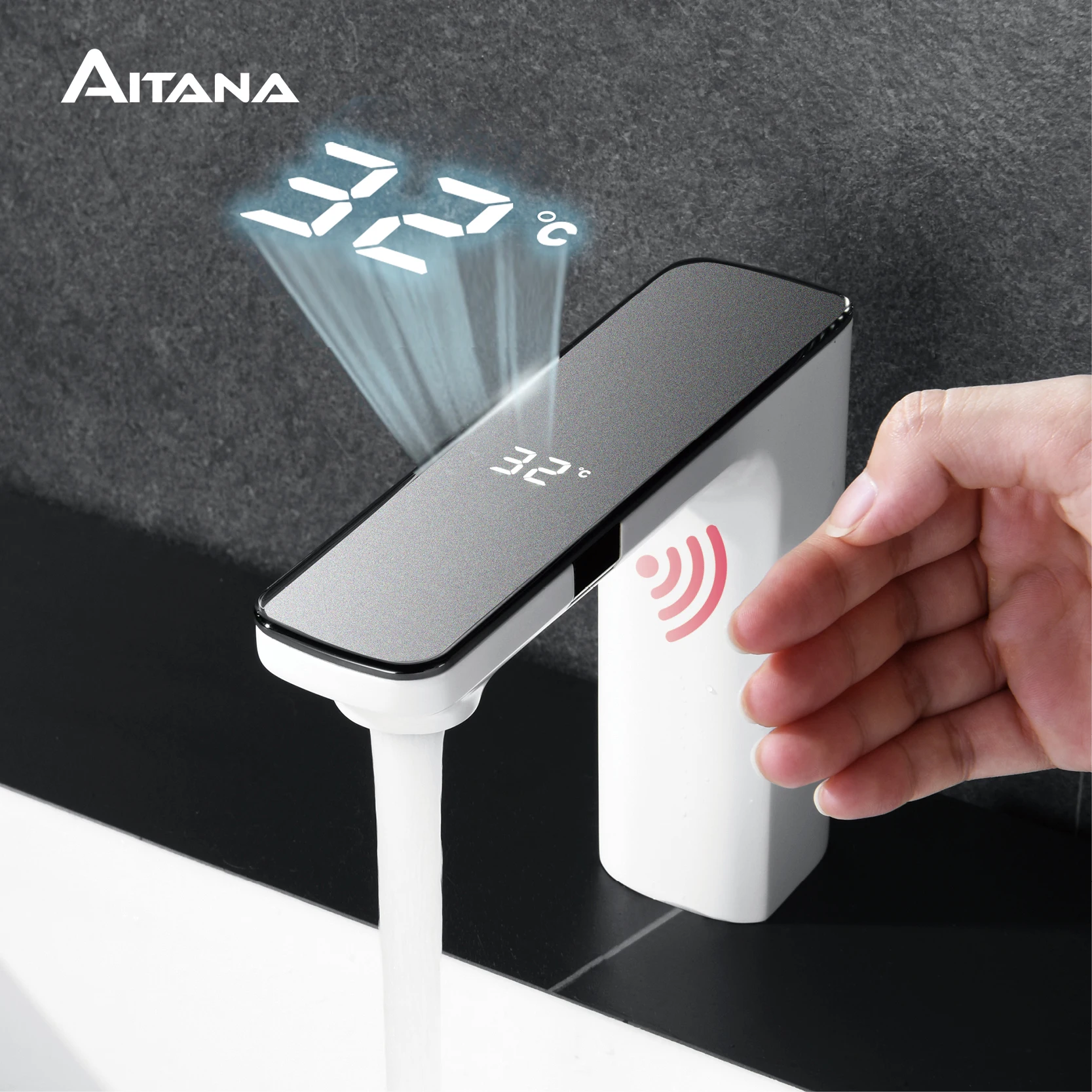 White Intelligent Brass Bathroom Faucet Induction Design LED Light Temperature Display 1 Hole Single Handle Cold & Hot Basin Tap