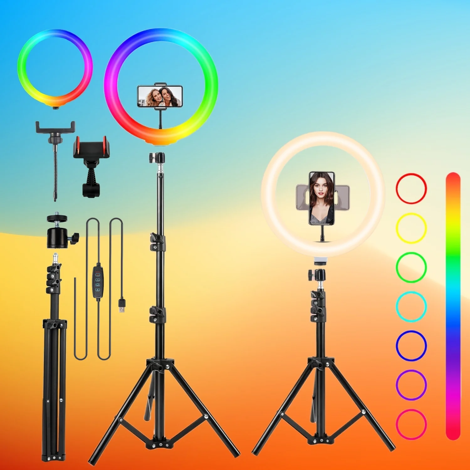 12" Dimmable RGB LED Ring Light with 110cm Tripod & 2 Phone Holders – Perfect for Selfies, Photography, Live Streaming, Zoom Mee