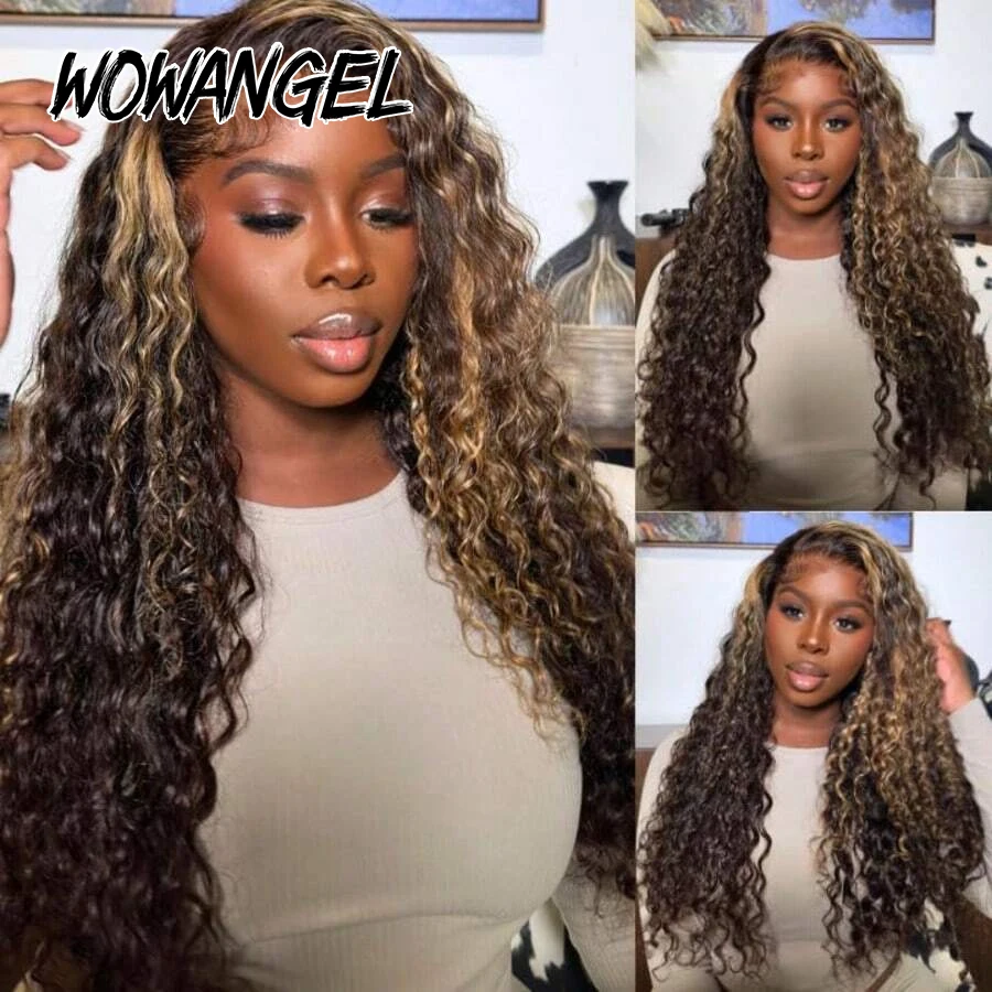 Highlight Water Wave 1B/27 Wig 100% Human Hair 13x6 HD Lace Full Frontal Wig Ombre Honey Blonde Colored Curly Human Hair Wig