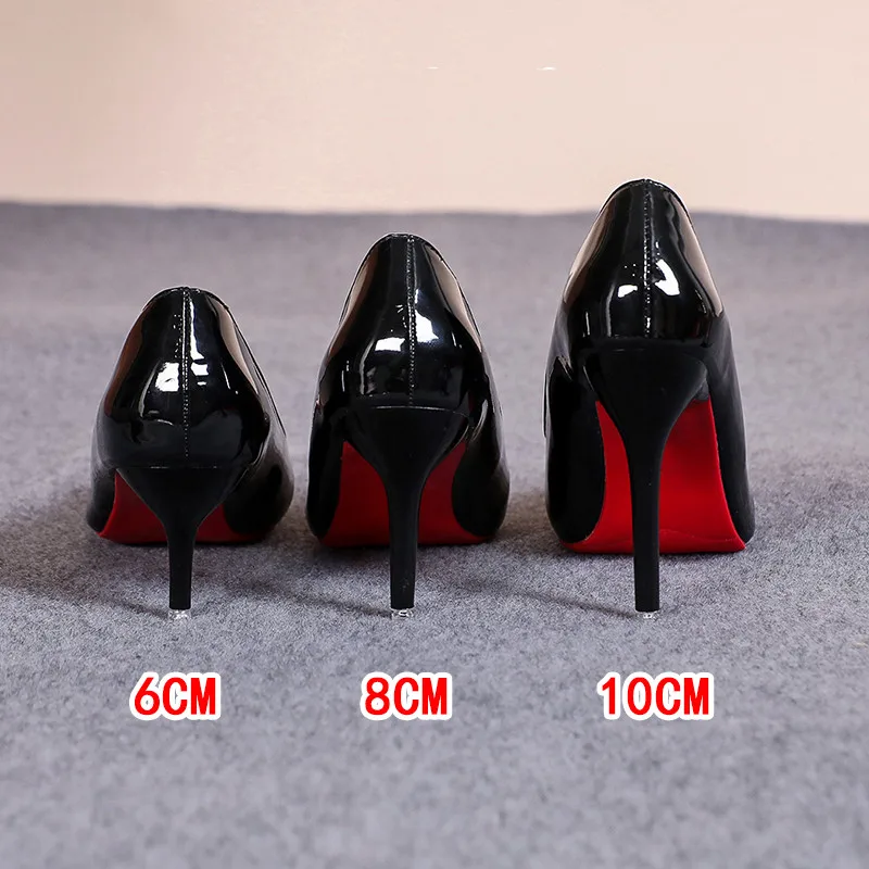 Sexy Pointed Toe Patent Leather High Heels Temperament Girl Red Sole Party Dress Stiletto Pumps Classic Black Work Single Shoes