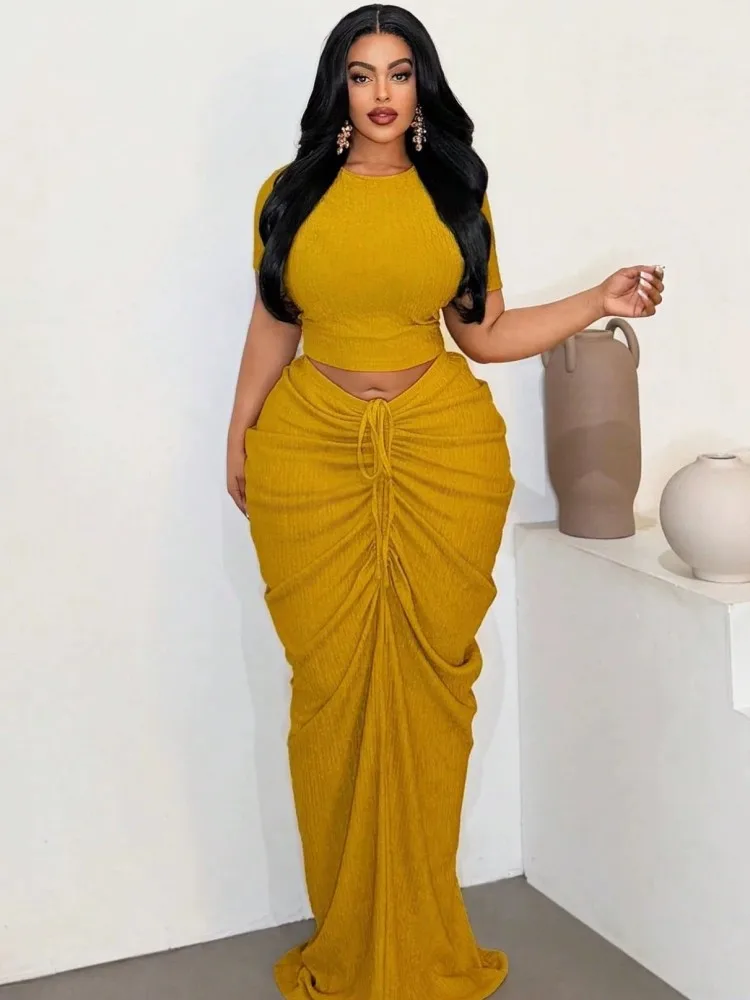 4XL Plus Size Women Clothing 2 Piece Sets New Arrival Matching Two Pieces Sets Office Lady Top And Skirt Suits Outfits Clothing