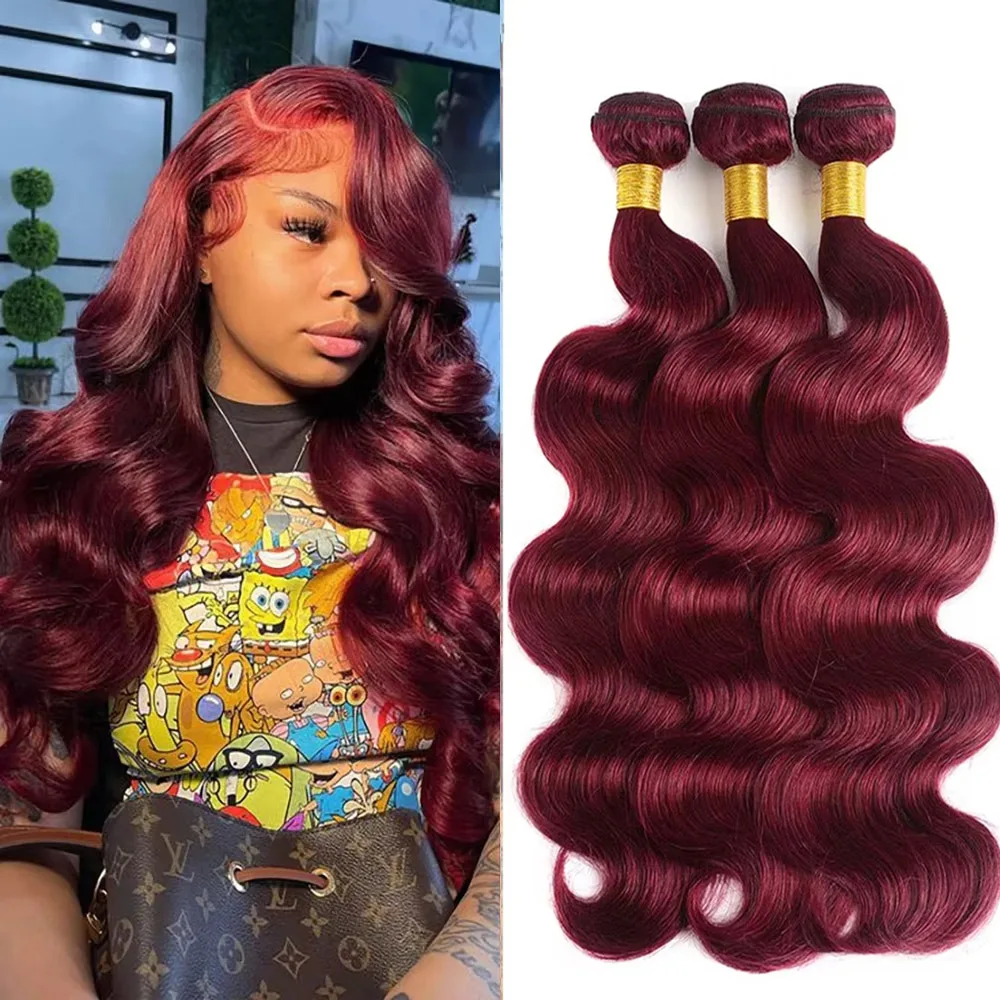 14A 99J Burgundy Body Wave Human Hair Bundles 36 38 Inch Wine Red Brazilian Unprocessed Raw Hair Bundles Extension Deals
