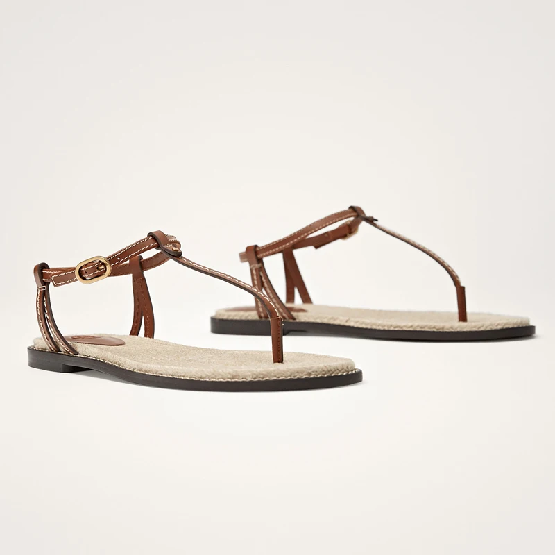 2026 Women's Sandals Outer Wear Fairy Popular Hemp Rope Woven Buckle Holiday Clip Toe Elegant Flats Sandals Flip Flops Sandalias