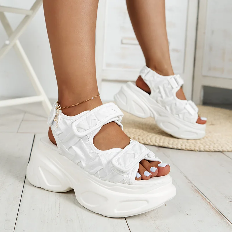 White Platform Sandals Women Chunky Thick Sole Sandals Summer Fish Mouth Sandals Height-raising Wedge Beach Shoes Woman Sandal