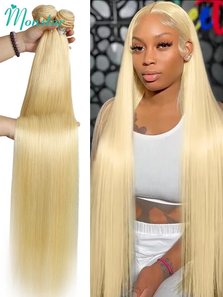 Monstar 613 Blonde Straight Hair 1 3 4 Bundles Brazilian Remy 100% Human Hair Extension Honey Blonde Bundles 30 32 34 36 38 Inch