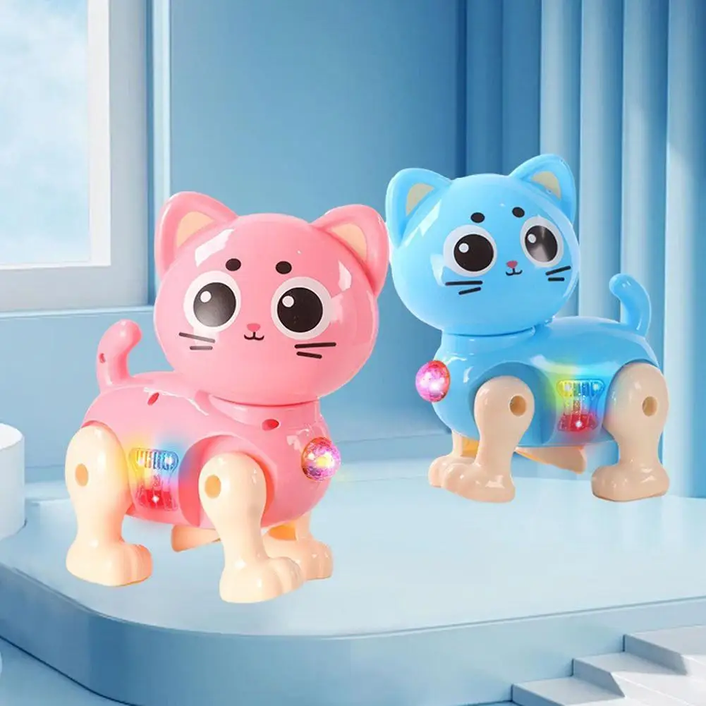 Smart Electric Pink Cat Toy for Boys Girls Interactive Walking Kitten Robot with Colorful Flashing Lights and Sound Effect
