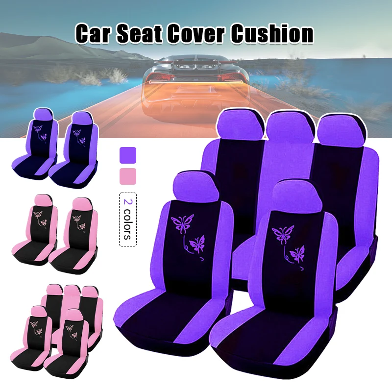 4/9pcs Set Pink Butterfly Car Seat Cover Cushion Four-season universal dustproof protector Automobiles Interior Washable Cover