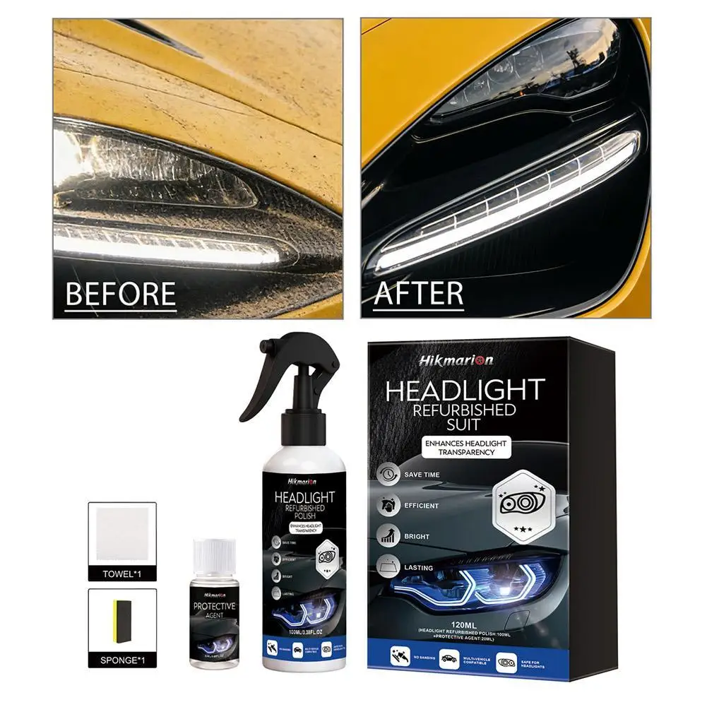 Car Headlight Restoration Liquid Anti-Oxidation Brightening Polish UV Protection Headlamp Cleaner Repair Kit for Auto Care