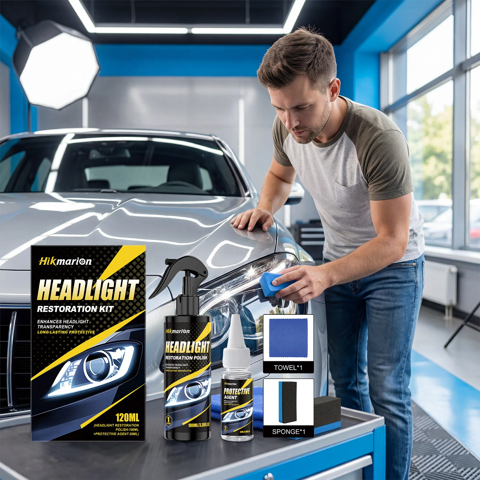 Headlight cleaning kit Car headlights improve yellowing and hazy lighting, protect the surface and clarity